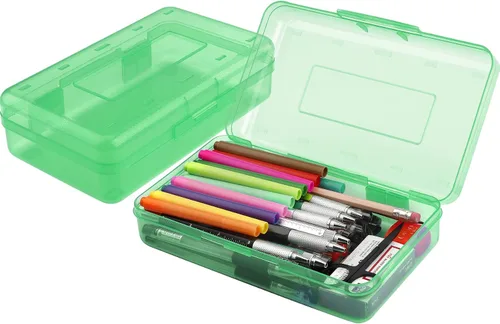 Vista 8 de Estuche para lápices, caja para lápices, estuche transparente para lápices, paquete de 3 estuches de plástico para lápices, estuche para lápices