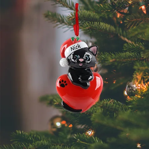 Vista 2 de Adorno personalizado de recuerdo de la primera Navidad de gatito, regalo para amantes de los gatos, padres de piel, papá, mamá, niño