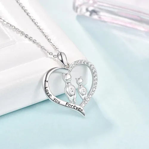 Vista 2 de Dreamboat Alpaca Pendant Necklace Llama Necklaces Sterling Silver Crystal Heart Necklaces for Women Mama Necklace Animal Necklace Mother Daughter
