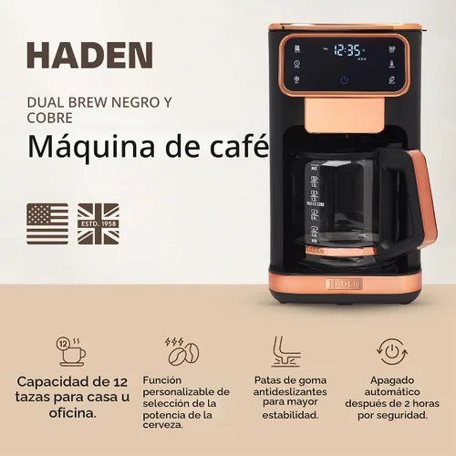 Vista 2 de Haden - Máquina de café caliente y helado de doble preparación, cafetera negro / cobre