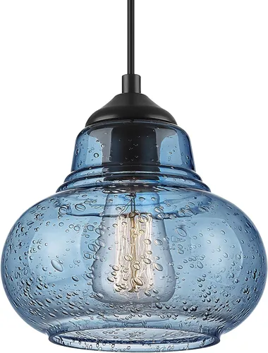 Vista 15 de ELYONA Paquete de 2 Luces Colgantes de Vidrio Burbuja, Lámpara Colgante Vintage de 8 Pulgadas de Vidrio Granulado, Luminarias Colgantes Industriales