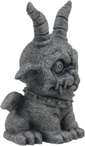 Vista 4 de Ebros - Figura gótica de gárgola de bulldog con cuernos y Agamon, pequeña estatua de decoración de fantasía mítica de 3.75 pulgadas de alto como