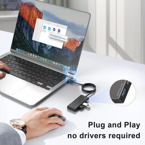 Vista 5 de Hub USB, Adaptador Divisor USB Multipuerto, Cable USB 3.0 de 2 pies de largo, Extensor USB para Laptop, PC, iMac, Surface Pro, MacBook, Mac Pro