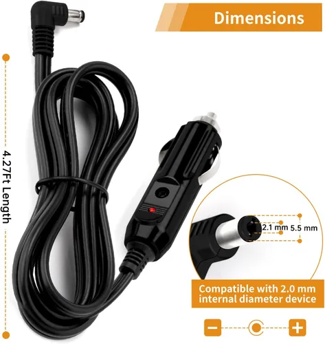 Vista 4 de Aotto Caja de almuerzo calentada Calentador de alimentos Cable de alimentación de repuesto - Enchufe de CC redondo de ángulo recto de 90 °