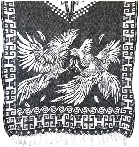 Vista 8 de Del Mex Auténtico Poncho Mexicano Cobija Gaban Manta - Blanco y Negro