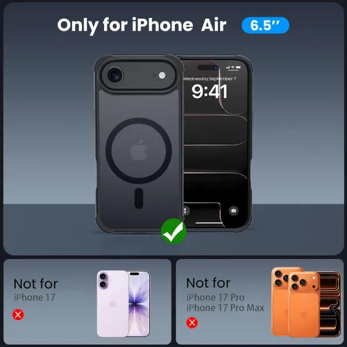 Vista 2 de Funda para iPhone Air [compatible con MagSafe] [2 protectores de pantalla] [prueba de caídas de grado militar] Funda magnética resistente