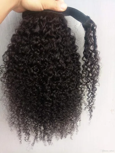 Vista 11 de Extensiones de cola de caballo de cabello humano rizado afro, rizado con cordón, extensiones de cabello humano rizado natural en cola de caballo