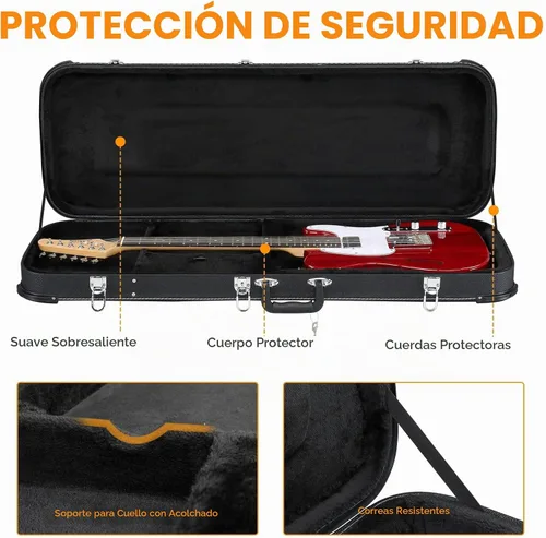 Vista 5 de Ktaxon Funda dura para guitarra eléctrica, rectangular de madera estándar de 39 pulgadas. Estuche protector para guitarra eléctrica con cierre
