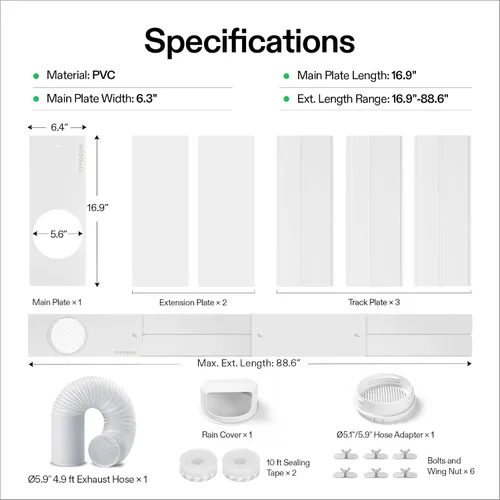 Vista 7 de VIVOSUN Kit de ventilación portátil de puerta corrediza de CA, longitud ajustable de 16.9"/21.2"-88.6", se adapta a mangueras de escape de 5.1