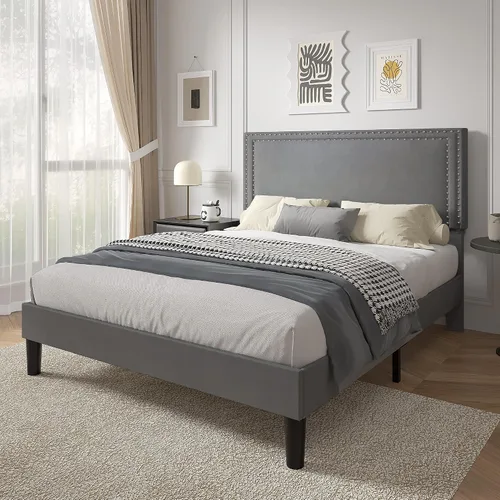 Vista 77 de VECELO Base de cama de plataforma de tamaño individual con cabecera tapizada de altura ajustable, base de colchón moderna, soporte de listones