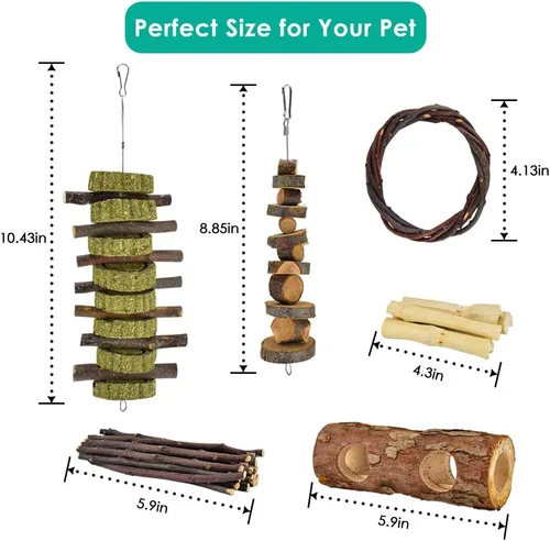 Vista 3 de ERKOON 3 juguetes masticables de conejito con 12 juguetes masticables para hámster, juguetes para masticar conejos, para rechinar los dientes