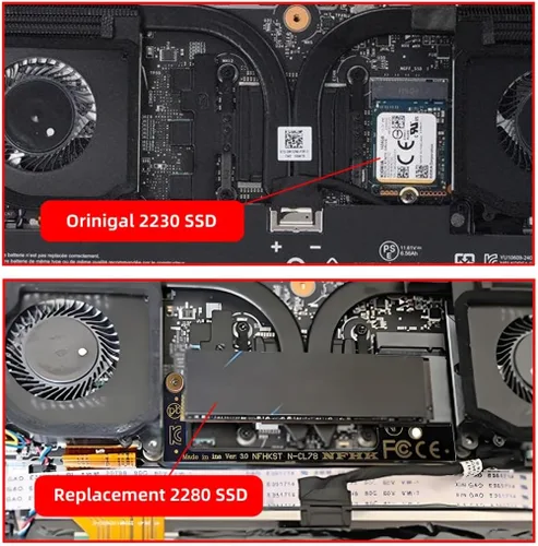 Vista 5 de chenyang MSI CLAW8AI/CLAW7 Gaming Internal M.2 NVME M-Key 2230 a 89.764 in SSD Card Upgrade Adaptador de extensión