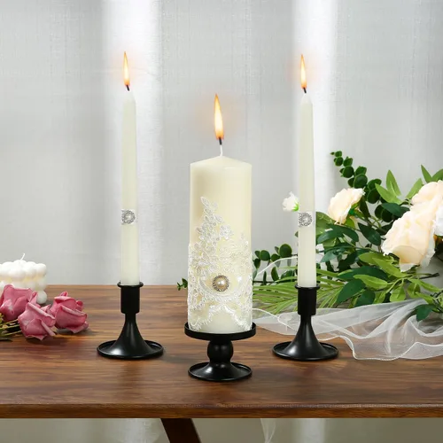Vista 5 de Unity - Portavelas Unity para bodas, juego de 3 portavelas de metal negro Unity, portavelas decorativo Unity para ceremonia de boda, centro de mesa