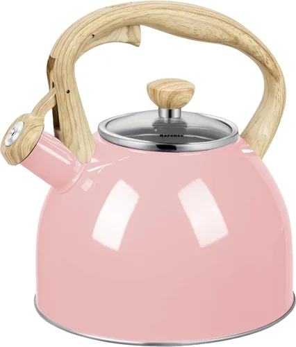 Vista 10 de Rorence Hervidor de té silbante: hervidor de acero inoxidable de 2.5 cuartos con fondo de cápsula y tapa de vidrio resistente al calor (rojo)