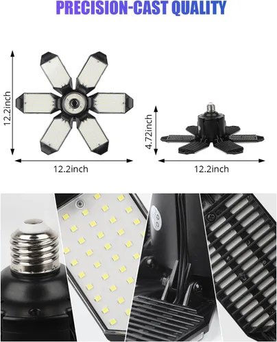 Vista 6 de Tudoccy Luces de garaje, paquete de 2 luces LED de techo de garaje de 34000 lúmenes, 6500 K, luz LED para tienda, 6 paneles ajustables, bombilla