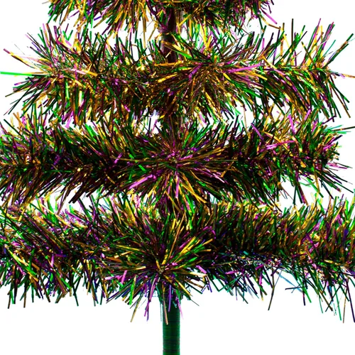 Vista 3 de Soporte de base de madera para árbol de Navidad con temática de Mardi Gras, 18 pulgadas