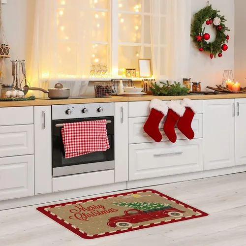 Vista 2 de Ruisita Felpudos de Navidad de 31.5 x 20 pulgadas, antideslizantes, tapete de Navidad para camión, feliz Navidad, bienvenida, felpudo delantero