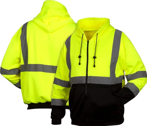 Vista 4 de Pyramex RSZH32 Series Sudaderas Hi Vis Lime Zipper Sudadera con parte inferior negra