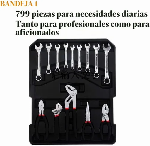 Vista 2 de FLZOSPER Juego de herramientas resistentes de 799 piezas con ruedas rodantes, caja de aluminio para carretilla, kit de herramientas para el hogar