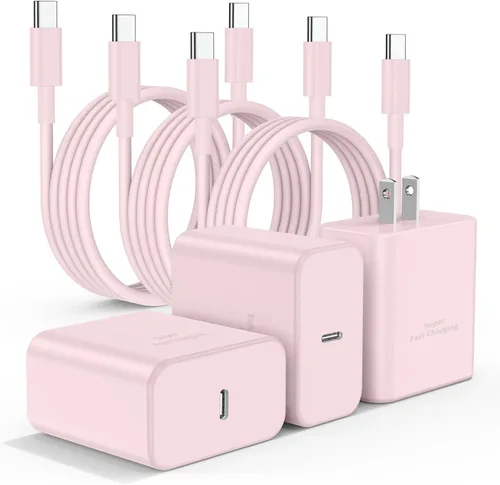Vista 12 de Paquete de 2 cargadores USB C de 25W para Samsung Galaxy S24 Ultra, bloque de carga rápida súper silenciosa tipo C con cable C a C de 3 pies