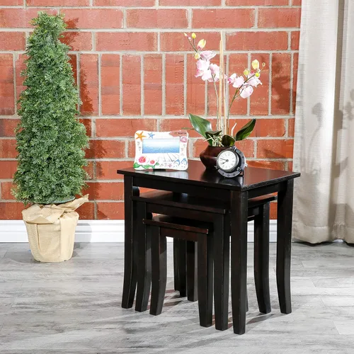 Vista 3 de DTY Mesas anidables de 3 piezas para sala de estar, juego de 3 mesas de madera para sala de estar, mesas apilables con elegante acabado espresso