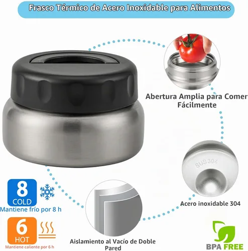 Vista 3 de Lonchera Bento con termo de sopa de 9.5 onzas, a prueba de fugas, 4 compartimentos, con cupcake de silicona, tenedor de frutas, cuchara y taza