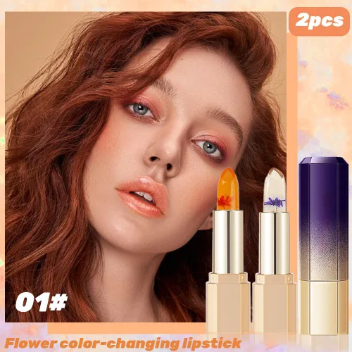 Vista 2 de BINGBRUSH 2 lápices labiales que cambian de color PH – Bálsamo labial de flor de gelatina, tinte labial hidratante activado por temperatura, lápiz