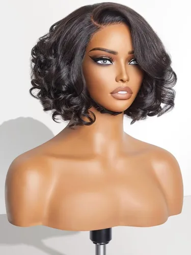 Vista 10 de Pelucas cortas de cabello humano rizado estilo Bob con reflejos, pelucas de encaje frontal HD de 13 x 4, pelucas de cabello brasileño con corte