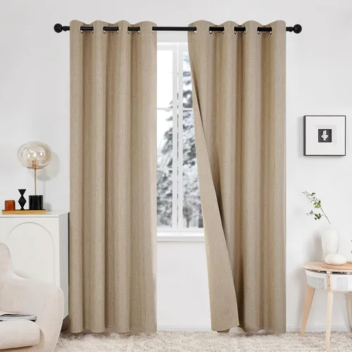 Vista 18 de Deconovo - Cortinas opacas 100% ligeras de lino sintético para dormitorio, cortinas térmicas aisladas para reducir el ruido para comedor, sala