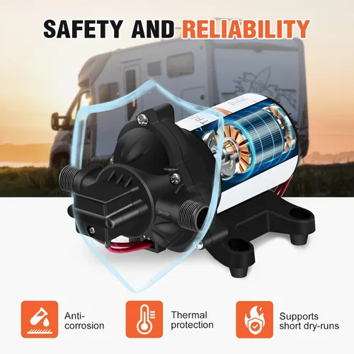 Vista 6 de YOUNGTREE Bomba de diafragma de agua de 12 V CC, 3.5 GPM, 45 PSI, bomba de presión de agua dulce autocebante de 12 voltios con interruptor