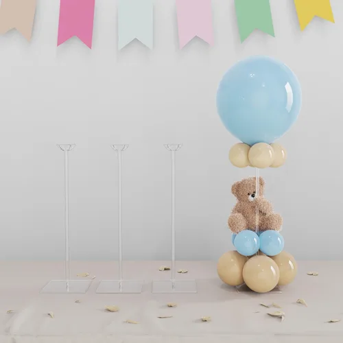 Vista 9 de YALLOVE Kit de soporte para globos de mesa de acrílico transparente, paquete de 4 soportes para palos de globos de 15.75 pulgadas con base