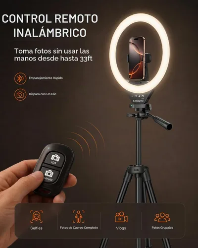 Vista 6 de SENSYNE - Anillo de luz de 10 pulgadas con soporte de trípode extensible de 50 pulgadas, luces circulares LED con soporte para teléfono