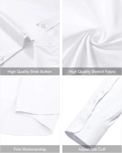 Vista 6 de Alimens & Gentle Men's Dress Shirts Long Sleeve Stretch Wrinkle-Free Solid Business Formal Casual Button Down Shirt