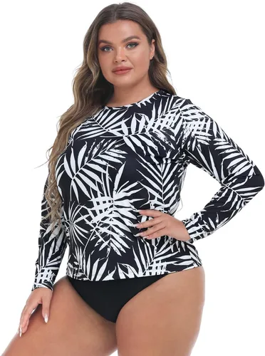 Vista 2 de HDE Camiseta de natación de manga larga de secado rápido UPF 50 para mujer, talla grande