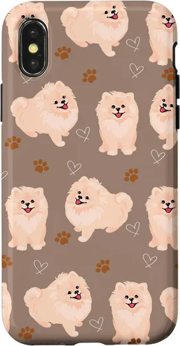 Vista 5 de Funda marrón para iPhone 13 Pro Max con diseño de pomerania y cachorros