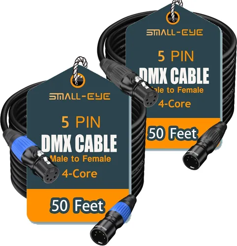 Vista 9 de SMALL-EYE Cable DMX de 5 pines, paquete de 2 unidades de 3 pies, cable de iluminación de escenario macho a hembra de 4 núcleos para controlador
