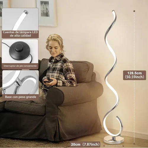 Vista 3 de EIDISUNY Lámpara de pie moderna para sala de estar, lámparas de pie LED en espiral de 3 colores con control remoto e interruptor de pie, lámpara