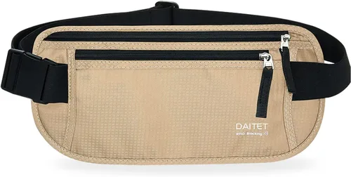 Vista 131 de DAITET Cinturón de dinero, soporte para pasaporte, cartera de viaje oculta segura con bloqueo RFID, riñonera encubierta (negro), Negro, Rfid