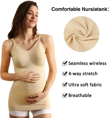 Vista 3 de iloveSIA 2Pack Seamless Nursing Cami Tank Top with Build-in Maternity Bra