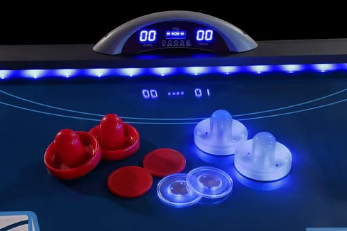 Vista 10 de Mesa de hockey arcade con aire Atomic de 90" Indiglo con luces LED - Incluye discos y empujadores con luz, gris