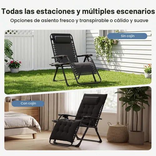 Vista 4 de DUMOS Silla de gravedad cero, silla de descanso para exteriores con bandeja Negro