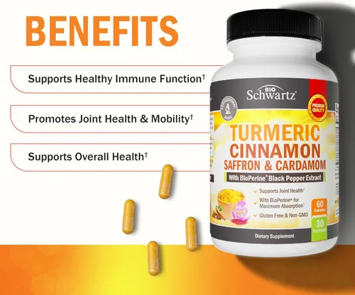 Vista 4 de Suplemento de cúrcuma con azafrán, canela, cardamomo y bioperina - 60ct