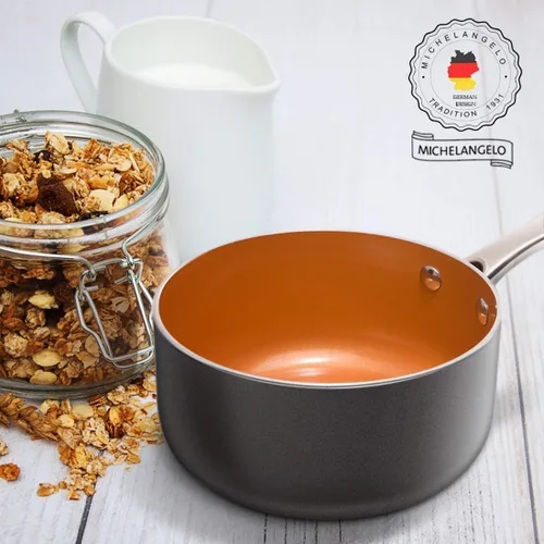 Vista 2 de MICHELANGELO Juego de cacerolas de 2 cuartos + 3 cuartos de galón con tapa, sartén de cobre ultra antiadherente con tapa, olla pequeña con tapa