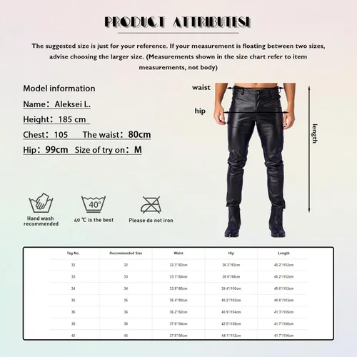Vista 7 de Pantalones de motociclista metálicos de pierna recta de piel sintética para hombre