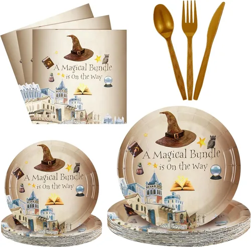 Vista 10 de Sunnyray 96 platos y servilletas para baby shower, suministros de decoración de fiesta, baby shower, platos de postre, servilletas y tenedores