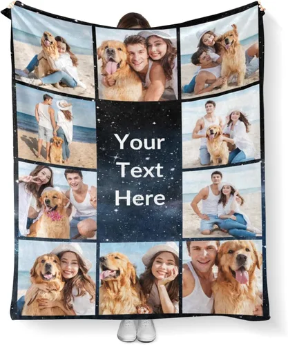 Vista 7 de Mantas personalizadas con fotos, manta personalizada con imagen para familia, mamá, papá, parejas, bebé, manta de fotos personalizada con collage