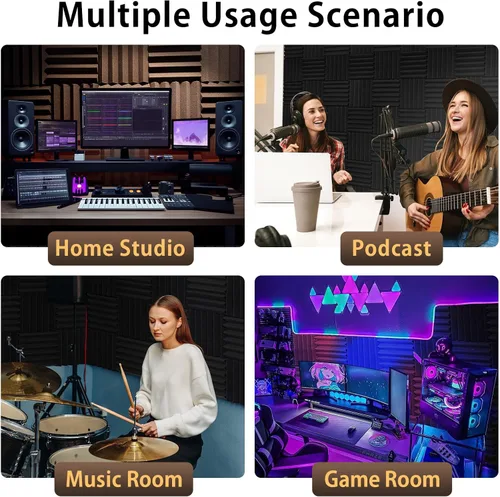 Vista 7 de Paquete de 6 paneles de espuma acústica autoadhesivos, 12 x 12 x 2 pulgadas, paneles de espuma acústica de alta densidad a prueba de sonido
