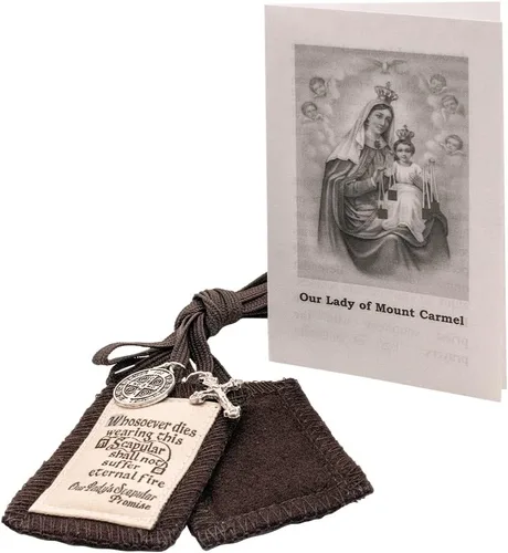 Vista 2 de Escapulario marrón hecho a mano con colgantes de San Benito y Crucifijo Accesorio devocional católico Gran regalo cristiano para la primera