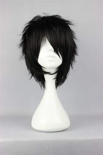 Vista 3 de COSPLAZA Peluca corta negra para cosplay con puntas esponjosas, resistente al calor, pelo sintético para emo Negro