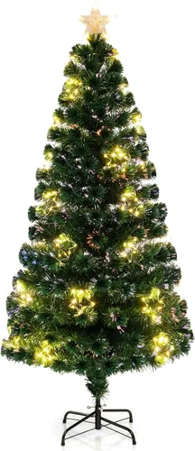 Vista 22 de Goplus Árbol de Navidad artificial de fibra óptica preiluminado de 3 pies, con luces LED multicolor y copos de nieve (3 pies)